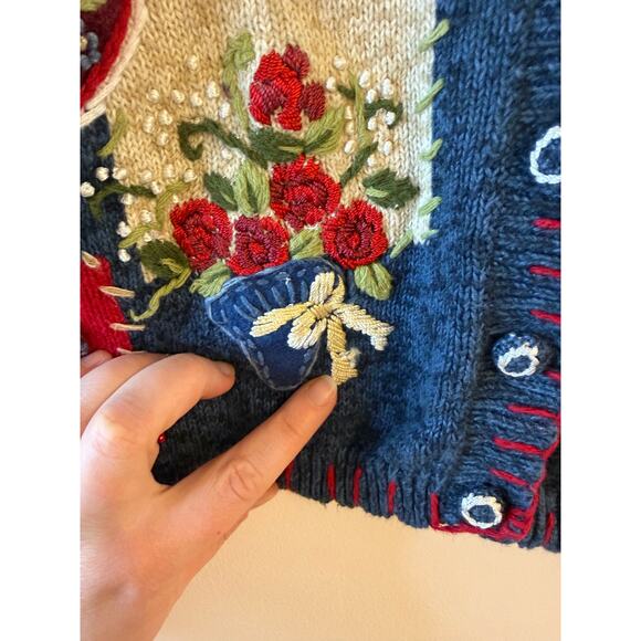 Vintage Heirloom Collectables Y2K Hearts Love Valentines Button Sweater Medium - Picture 6 of 9